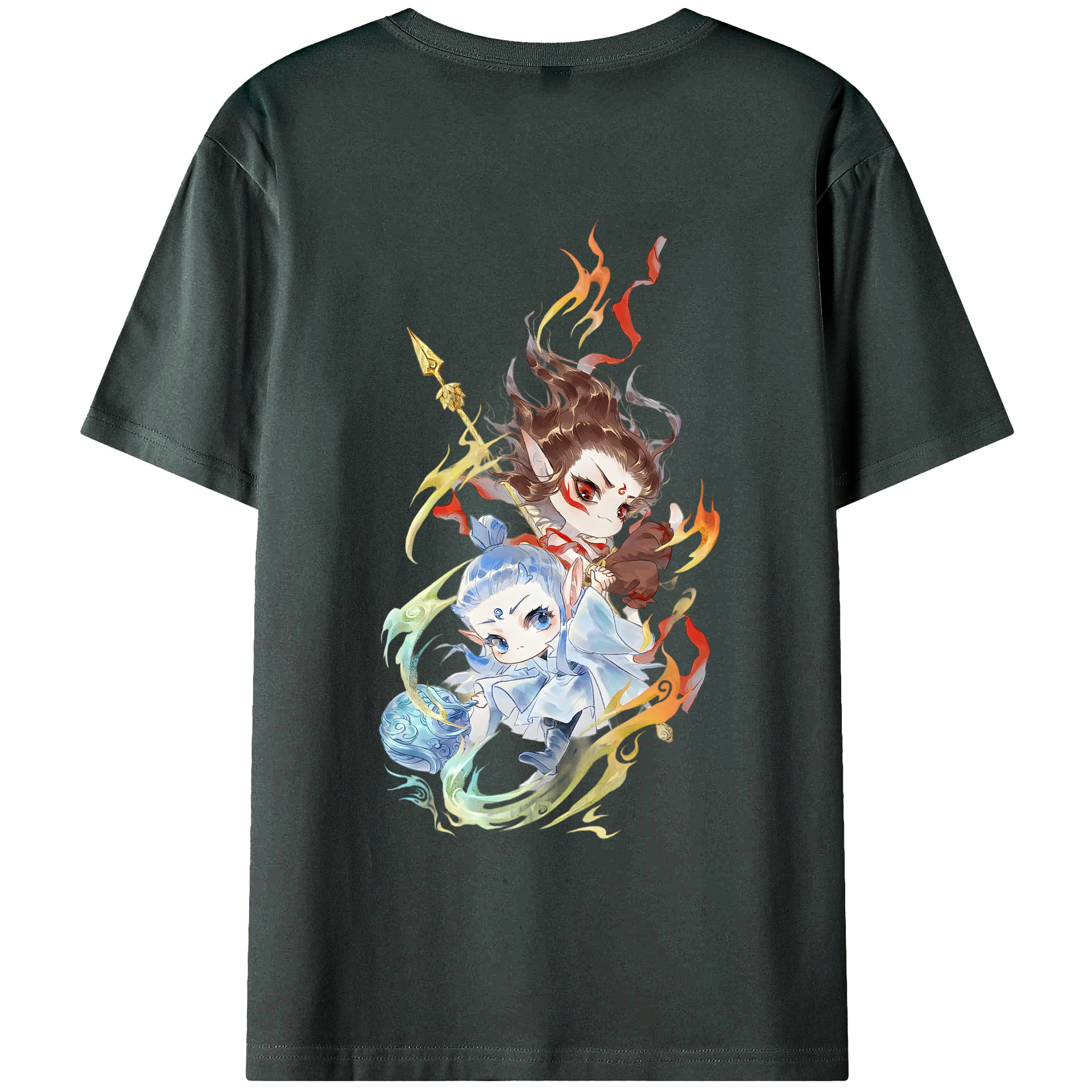 （画像用） Ne Zha 2 ナタ 魔童の大暴れ 綿100％ メンズ半袖Tシャツ（バックプリント） 通気性